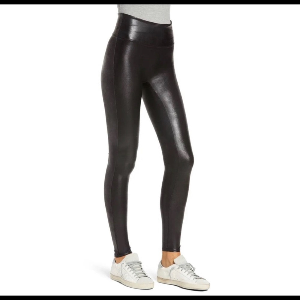 Spanx Black Faux Leather High Rise Leggings 1X
